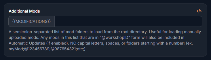 Additional Mods field in OCN Panel Startup tab