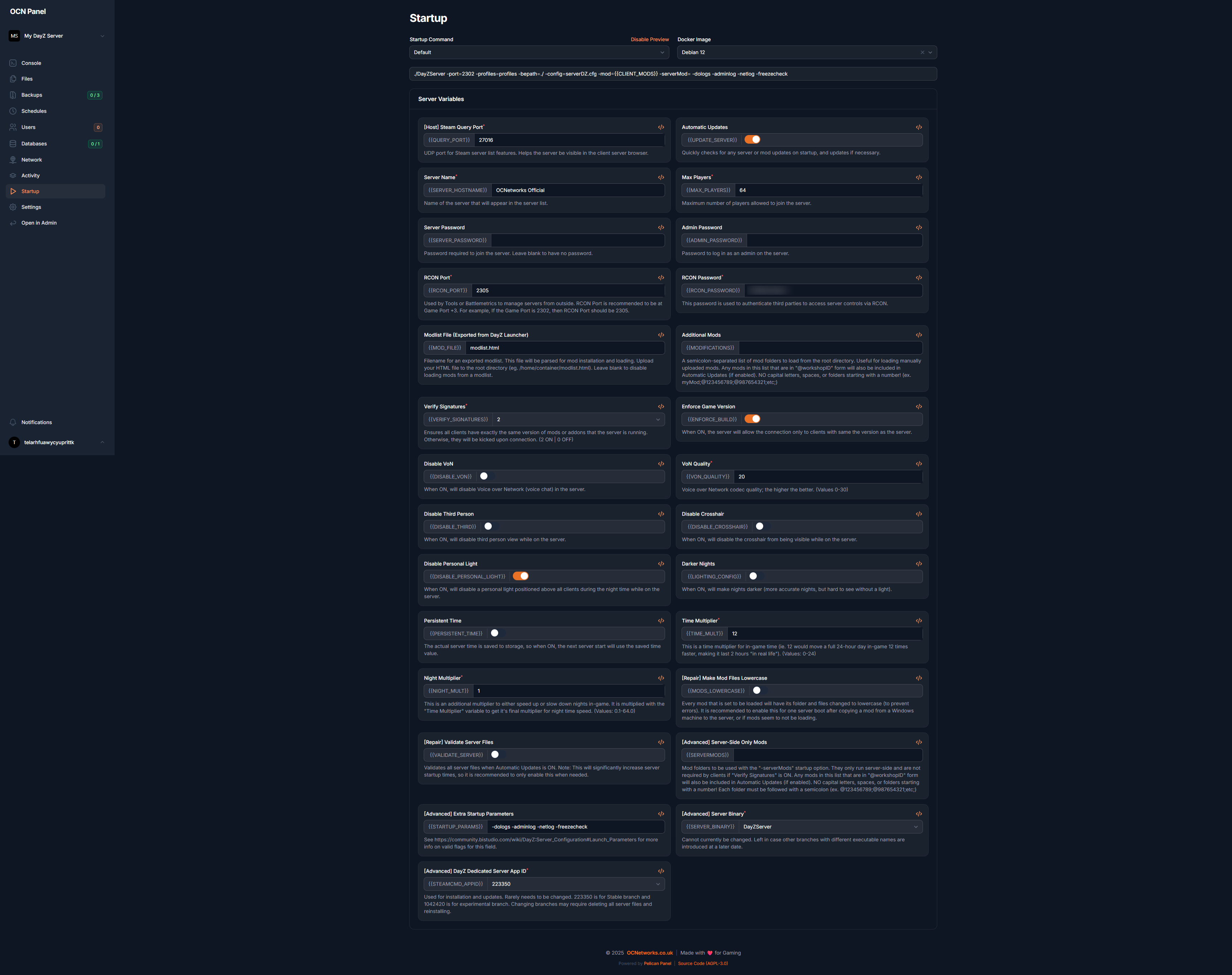 OCN Panel Startup Configuration Interface