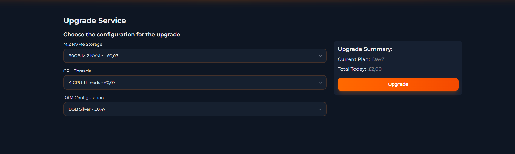 DayZ Server Upgrade Configuration Interface